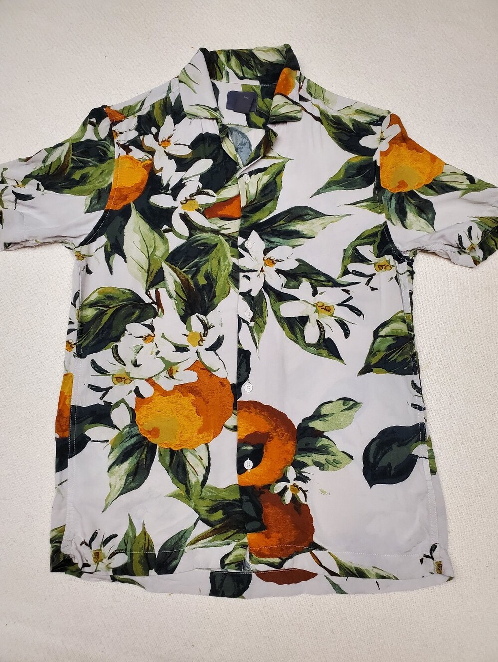 H&M Orange Citrus Blossom Floral Button Down Shirt XS Tropical Resort Dolce